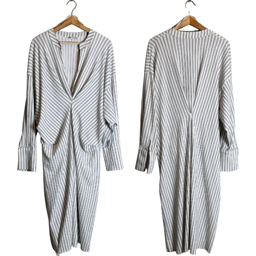 Zara Gray Striped Midi Dress